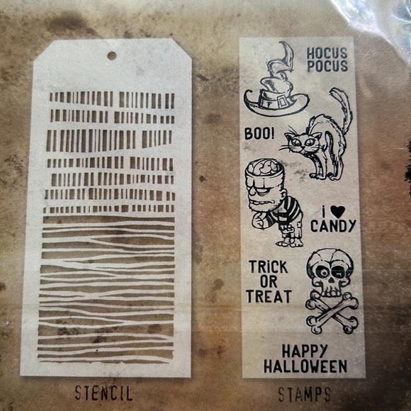 Tim Holtz Stampers Anonymous Halloween Stamps and Stencil Mixed Media NEW NIP - Picture 4 of 9